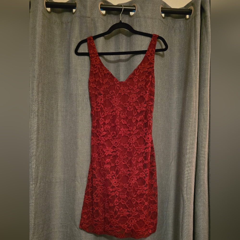 Aqua Red Lace Mini Dress